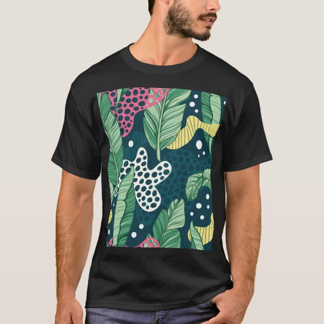 Banana löv abstrakt, trendig färg t shirt (Framsida)