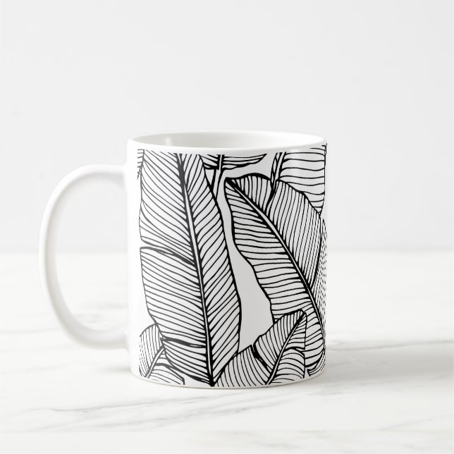 Banana Löv Black White Illustration Kaffemugg (Vänster)