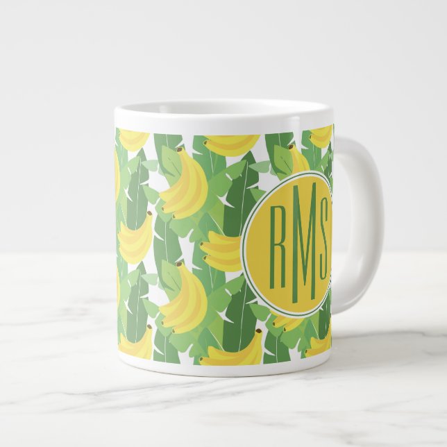 Banana Löv och Frukt Mönster| Monogram Jumbo Mugg (Framsida höger)