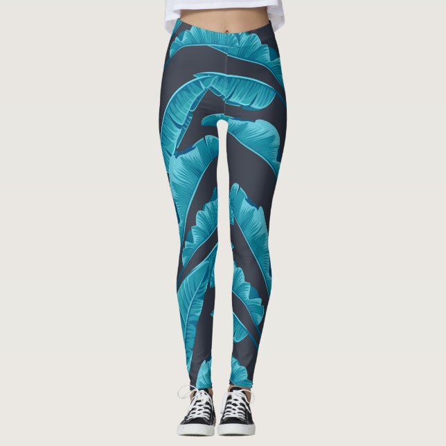 Banana Löv: Vintage Tropical Mönster. Leggings (Framsida)