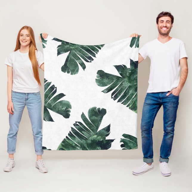 Banana Löv Watercolor Tropical Botanical Fleecefilt (På plats)