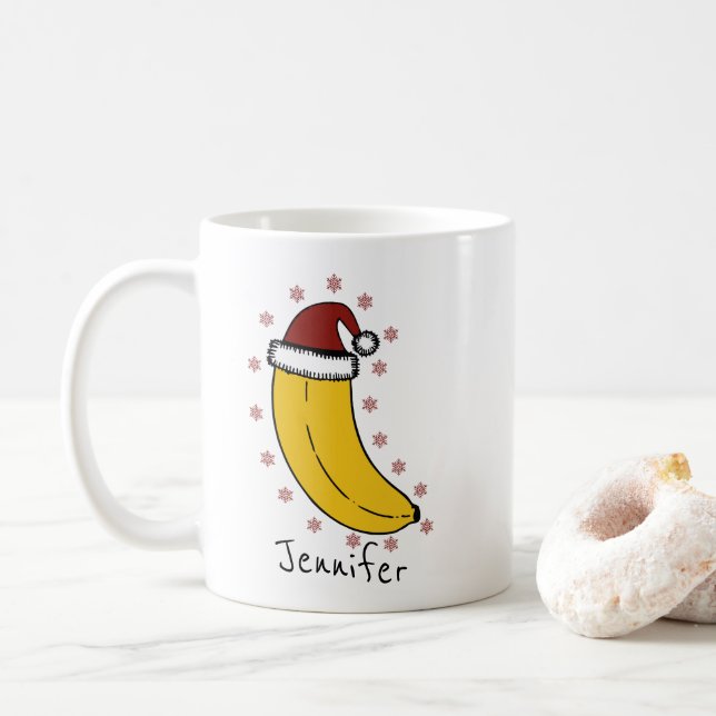 Banana med julhatt Personlig Namn Kaffemugg (Med munk)