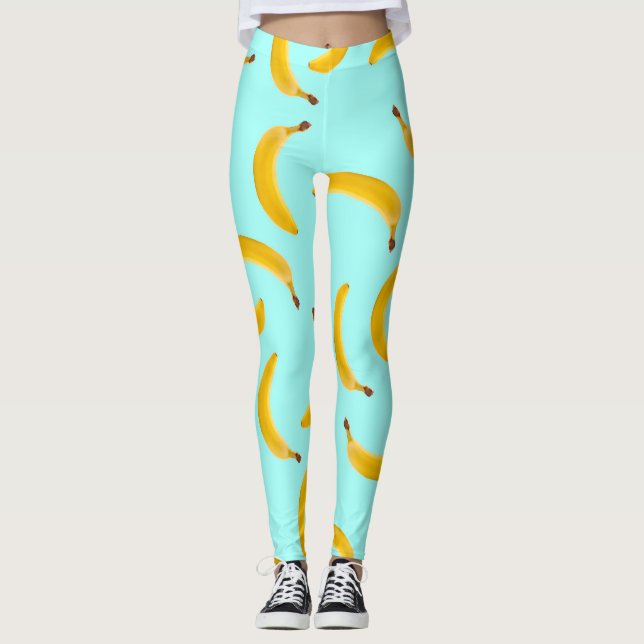 Banana med ljusblå bakgrundspapper leggings (Framsida)