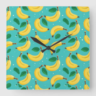 Banana Mönster Wall Clock Fyrkantig Klocka