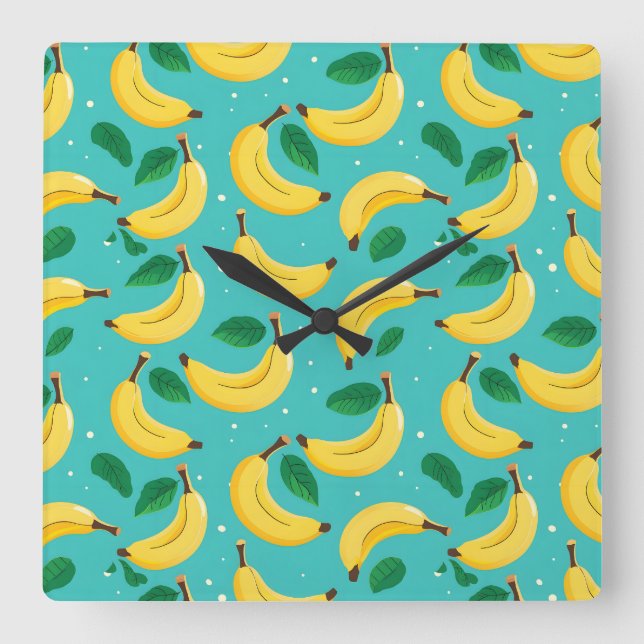 Banana Mönster Wall Clock Fyrkantig Klocka (Framsida)