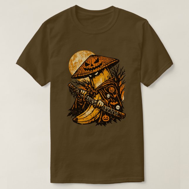 Banana Ronin Halloween Night — Kuslig Krigare Retr T Shirt (Design framsida)