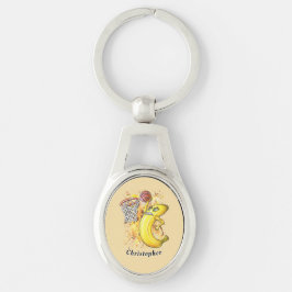 Banana Slam dunk Energetic Fruitarian Theme taken Ovalt Silverfärgad Nyckelring