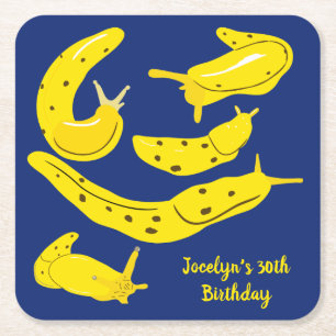 Banana Slugs Gult och Blue Anpassningsbar Party Underlägg Papper Kvadrat