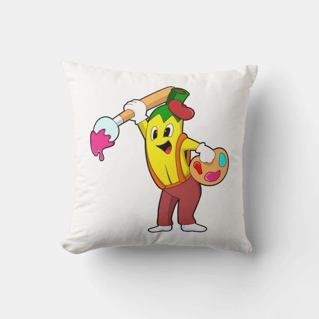 Banana som målarfärg med färgpensel kudde (Framsida)