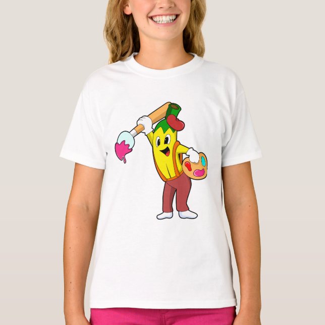 Banana som målarfärg med färgpensel t shirt (Framsida)