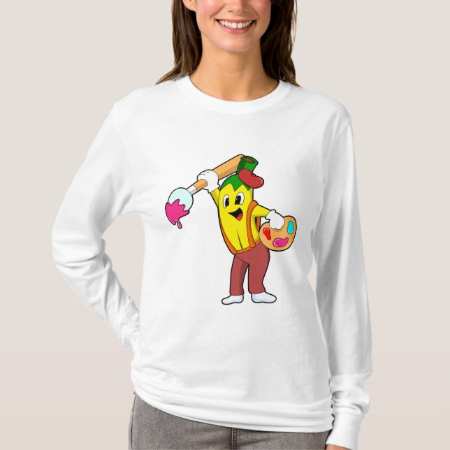 Banana som målarfärg med färgpensel t shirt (Framsida)