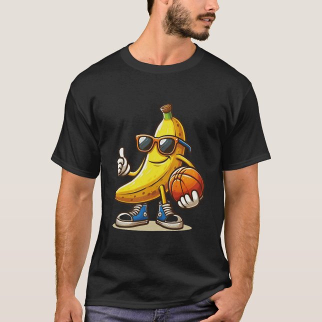 Banana som spelar basketboll Fruktbasketkorgen T Shirt (Framsida)