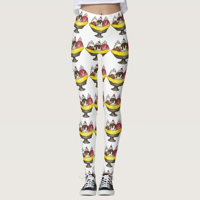 Banana Split Ice Cream Hett Fudge Sundae Foodie Leggings (Framsida)
