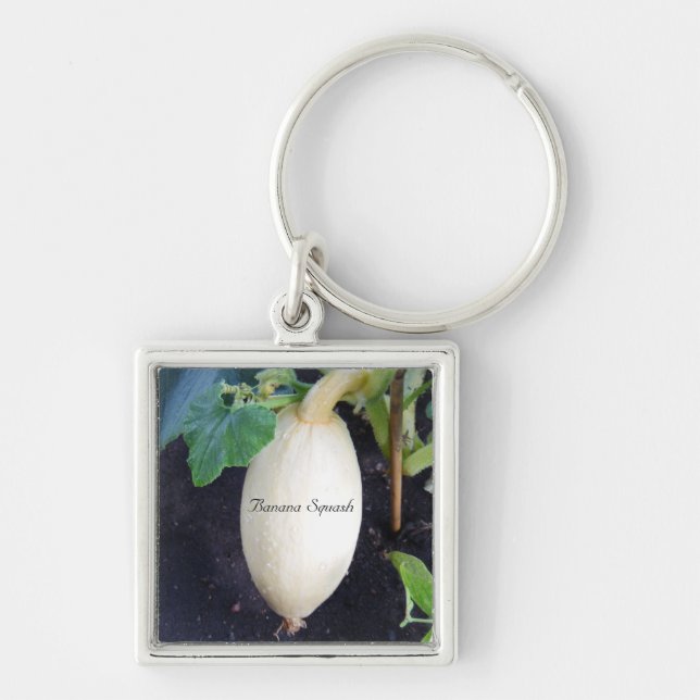  Banana Squash Fyrkantig Silverfärgad Nyckelring (Framsidan)