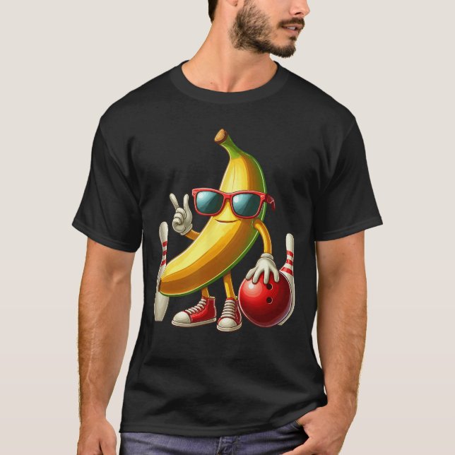 Banana Sunglasses Playing Bowling Funny Fruit Spor T Shirt (Framsida)