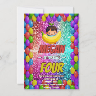 Banana tecknad födelsedag inbjudan för barn