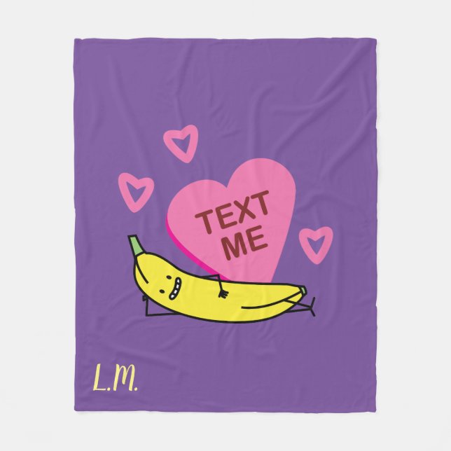 Banana Text Me Valentine leende med fastande Fleecefilt (Framsidan)