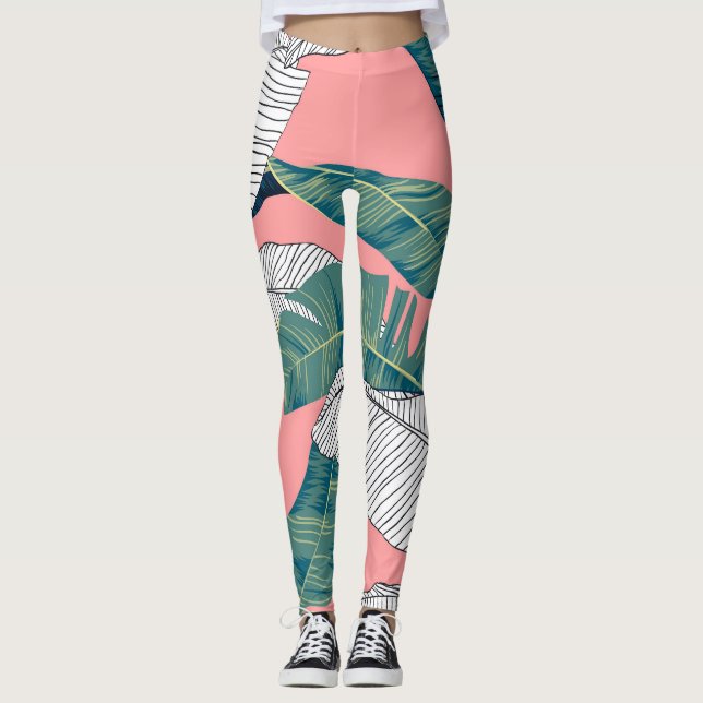 Banana Träd Botanical: Bright Red Seamless Leggings (Framsida)