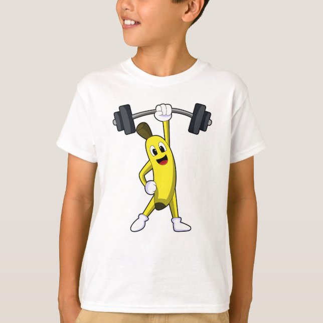 Banana vid styrkeutbildning med Barbell T Shirt (Framsida)