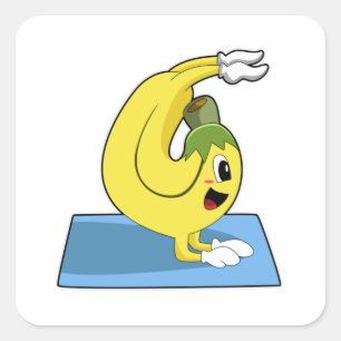 Banana vid Yoga på Yoga-mattan Fyrkantigt Klistermärke