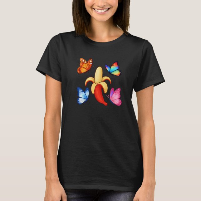 Banana with Colorful Butterflies T Shirt (Framsida)