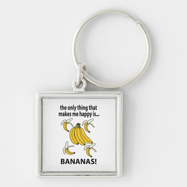Bananas Fruit Funny Bananas Fyrkantig Silverfärgad Nyckelring (Framsidan)