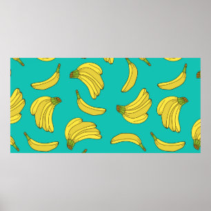 Bananas hand plockade sömlös mönster. Sketchillus Poster