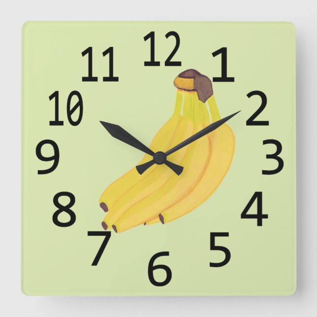Bananas målning Large Black Numbers Fyrkantig Klocka (Framsida)