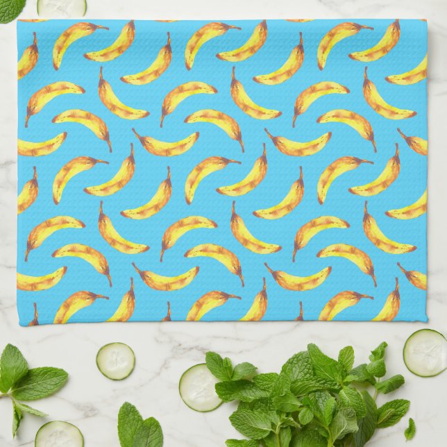 Bananas Watercolor Mönster Kökshandduk (Vikta)
