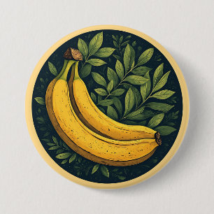 Bananer, blad och en mörk cirkel knapp