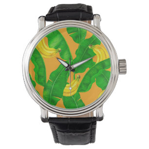Bananer och löv vattenfärgsdesign armbandsur