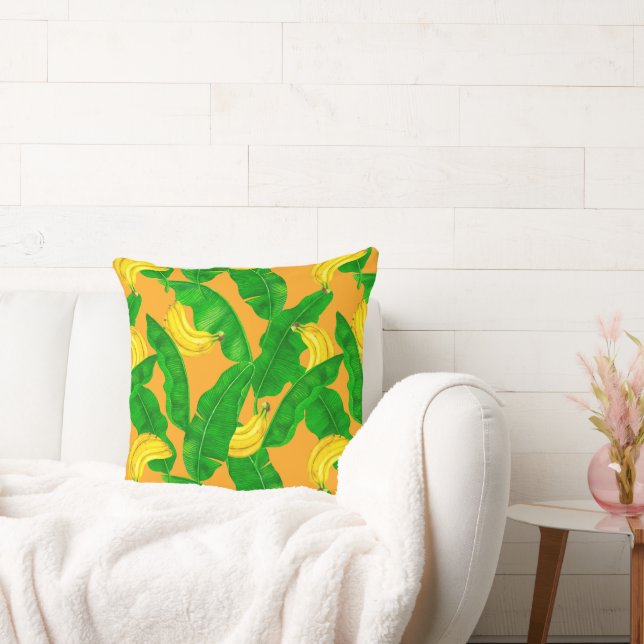 Bananer och löv vattenfärgsdesign kudde (Soffa)