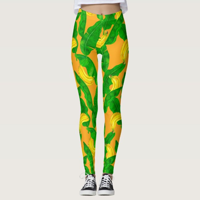 Bananer och löv vattenfärgsdesign leggings (Framsida)