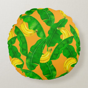 Bananer och löv vattenfärgsdesign rund kudde