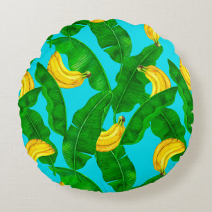 Bananer och löv vattenfärgsdesign rund kudde