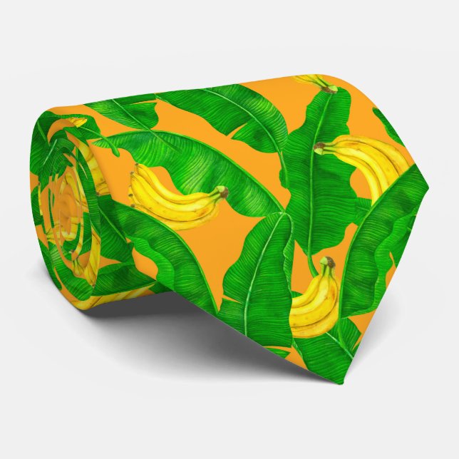 Bananer och löv vattenfärgsdesign slips (Rullad)