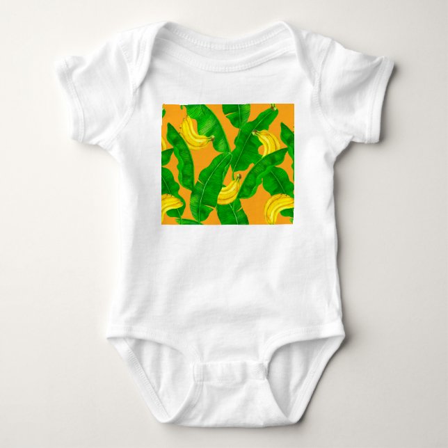 Bananer och löv vattenfärgsdesign t shirt (Framsida)
