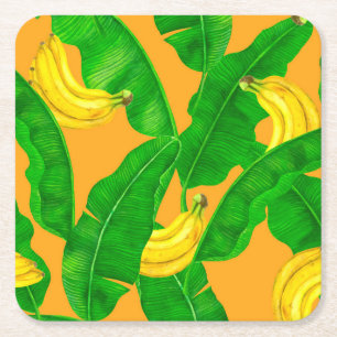 Bananer och löv vattenfärgsdesign underlägg papper kvadrat