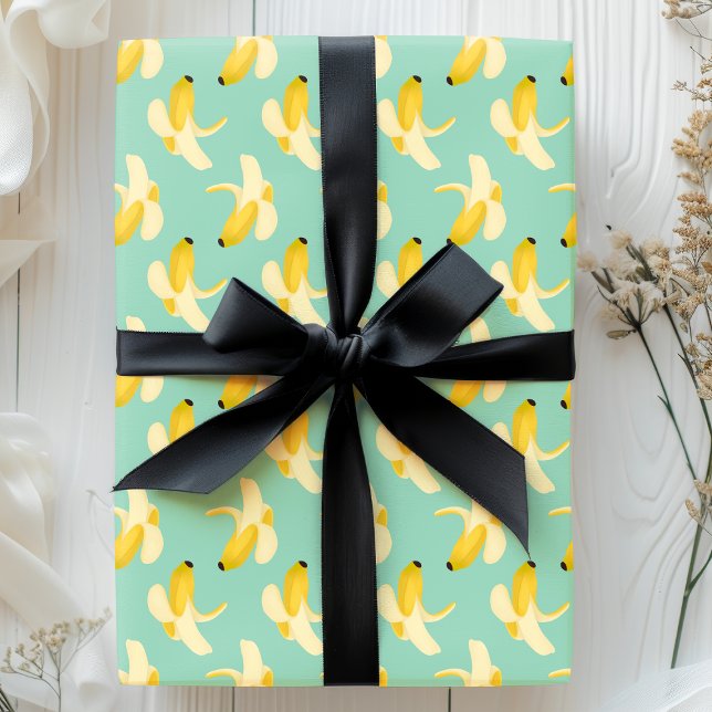 Bananer på mintgrön fruktmönster presentpapper (Skapare uppladdad)