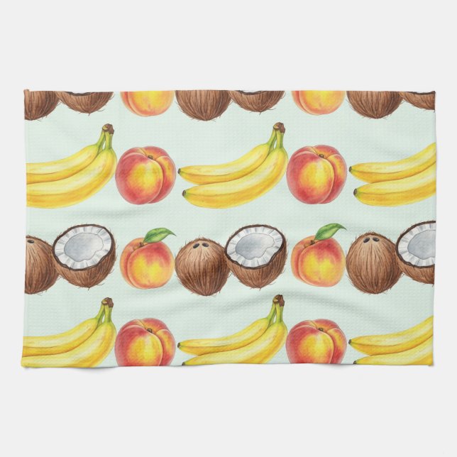 Bananer, persikor och kokosnötter av Natasha Us Kökshandduk (Horisontell)
