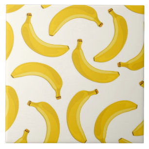 Bananer - Tropiskt Frukttryck, Gult och vitt Kakelplatta