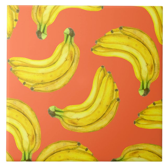 Bananer, vattenfärg kakelplatta (Framsidan)