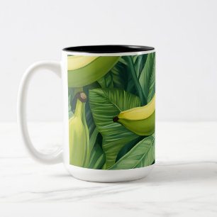 Bananfrukter och blad Tropisk stämning  Två-Tonad Mugg