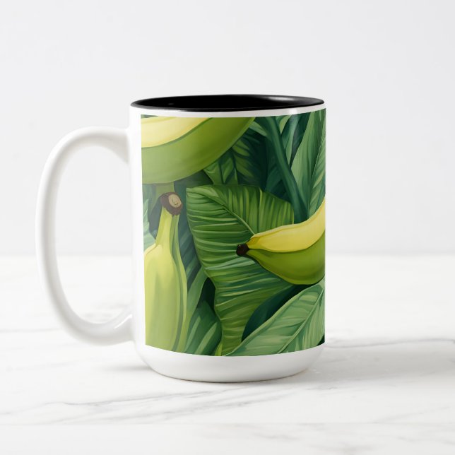 Bananfrukter och blad Tropisk stämning  Två-Tonad Mugg (Vänster)