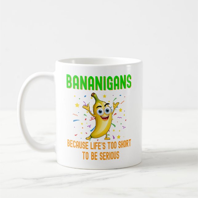 Bananigans, Finny Go Bananas, Tropical Fruit Humor Kaffemugg (Vänster)