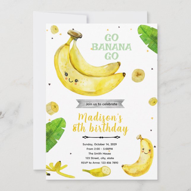 Banankalas födelsedagsfest inbjudan (Framsida)
