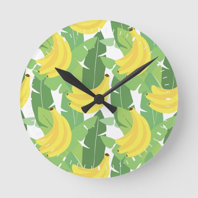 Bananlöv och fruktmönster rund klocka (Framsida)