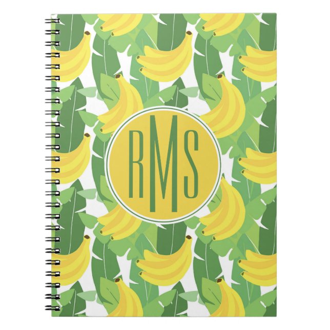 Bananlöv och Monogram för fruktmönster | Anteckningsbok Med Spiral (Framsidan)