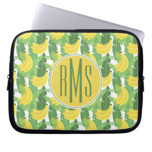 Bananlöv och Monogram för fruktmönster Laptop Sleeve