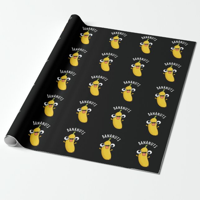 Bananuts Funny Crazy Banana Fruit Pun Mörk BG Presentpapper (Utrullad)